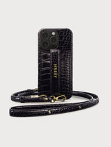 iPhone Hülle mit Strap - Black Croco