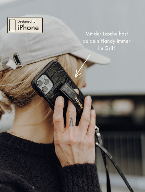 iPhone Hülle mit Strap - Black Croco