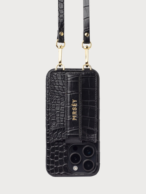 iPhone Hülle mit Strap - Black Croco