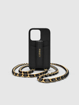 iPhone case with chain – black/gold
