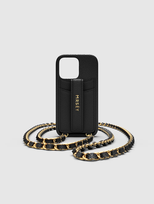 iPhone case with chain – black/gold