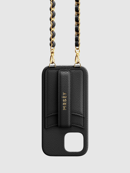 iPhone case with chain – black/gold