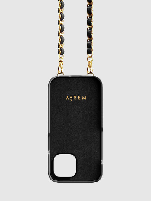 iPhone case with chain – black/gold
