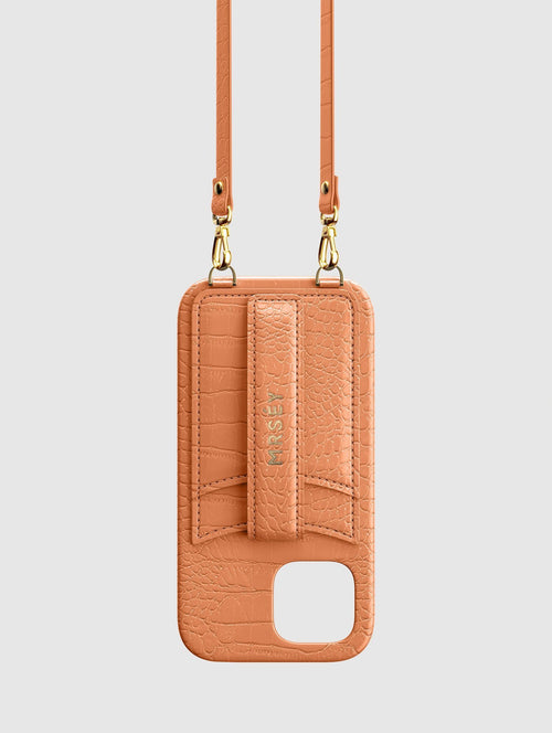 iPhone Case with Strap - Peach Croco