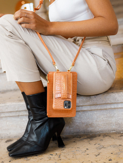 iPhone Case with Strap - Peach Croco