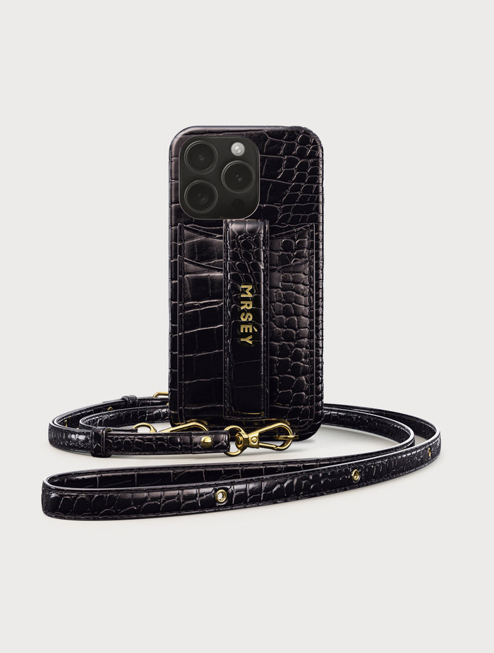 iPhone Hülle mit Strap - Black Croco