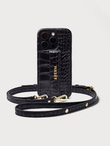 iPhone Hülle mit Strap - Black Croco