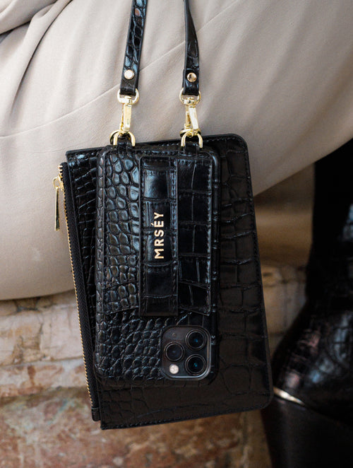 iPhone Hülle mit Strap - Black Croco