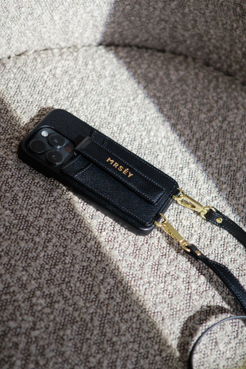 iPhone case with strap - black/gold